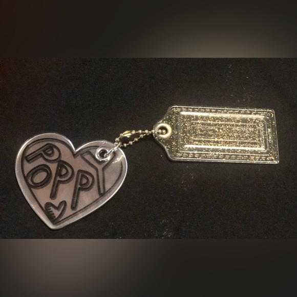 Coach Accessories - COACH POPPY & CLEAR PLASTIC GLITTER KEY FOB CHARMS KEYCHAIN HANGTAG 3.5”